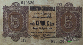 Biglietto Consorziale 5 lire 1874