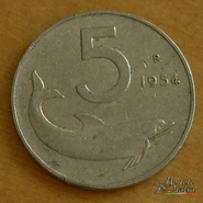 5 lire delfino 1954