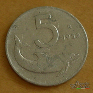 5 lire delfino 1952